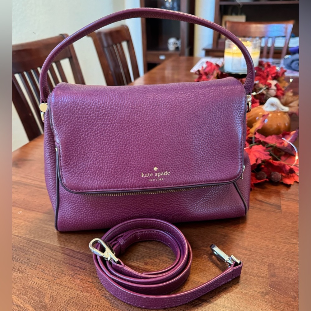 Kate Spade burgundy crossbody shoulder purse handbag pebbled leather